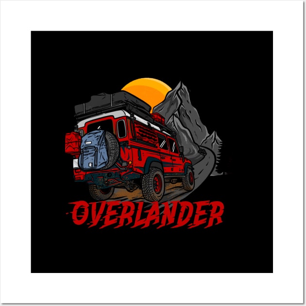 Red Land Rover Defender Adventure Seeker Wall Art by 4x4 Sketch